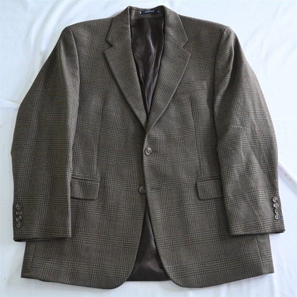 Vtg Polo University Ralph Lauren 44R Brown Glenn Check Wool Blazer Jacket Coat